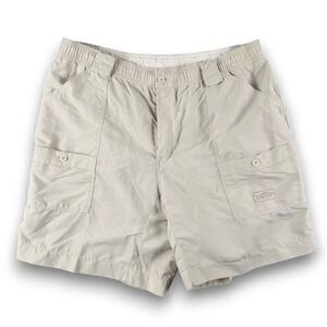 AFTCO Bluewater Shorts Mens L Beige Fishing Elastic Waist Cargo Outdoor Utility